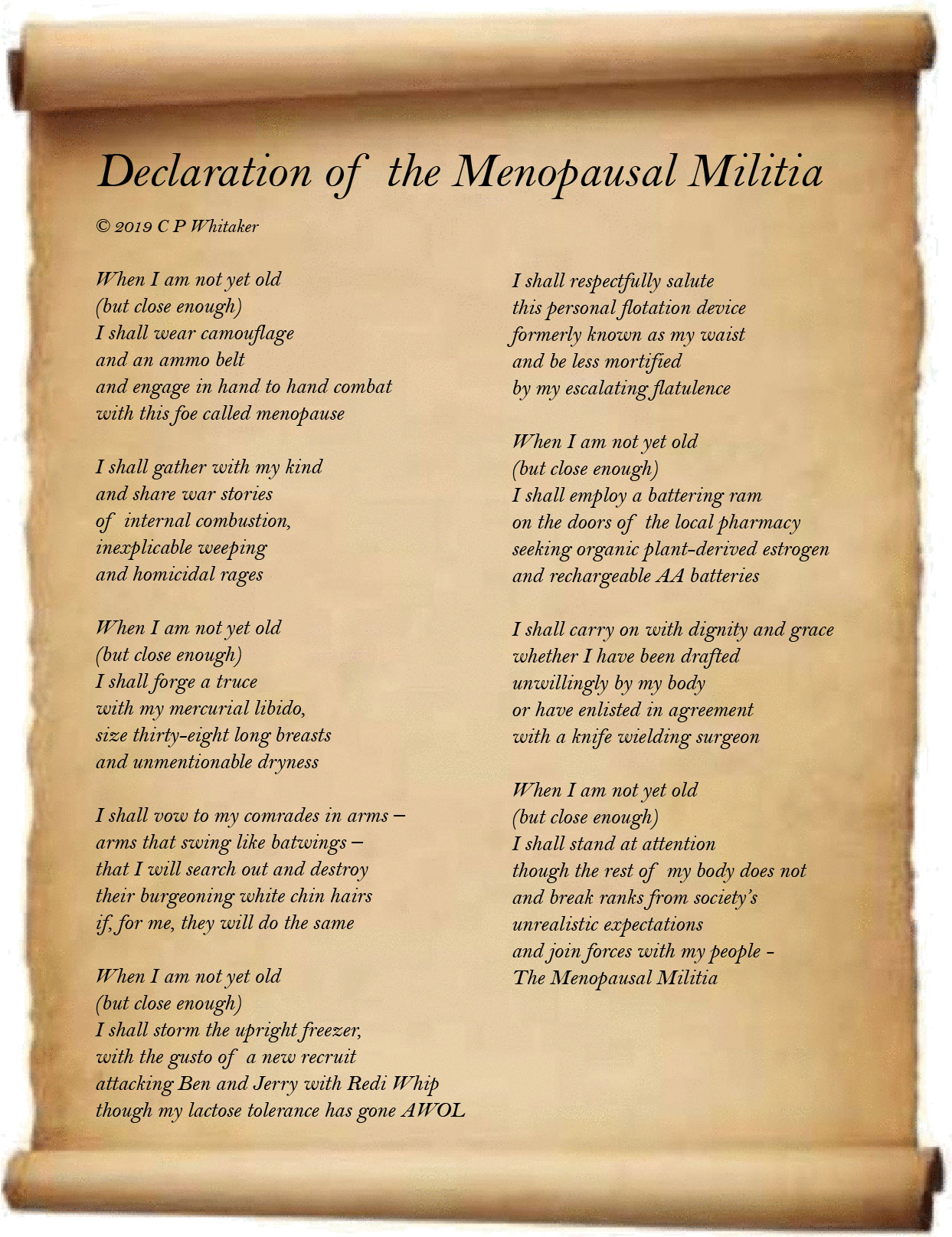 Declaration poem of the Menopausal Militia